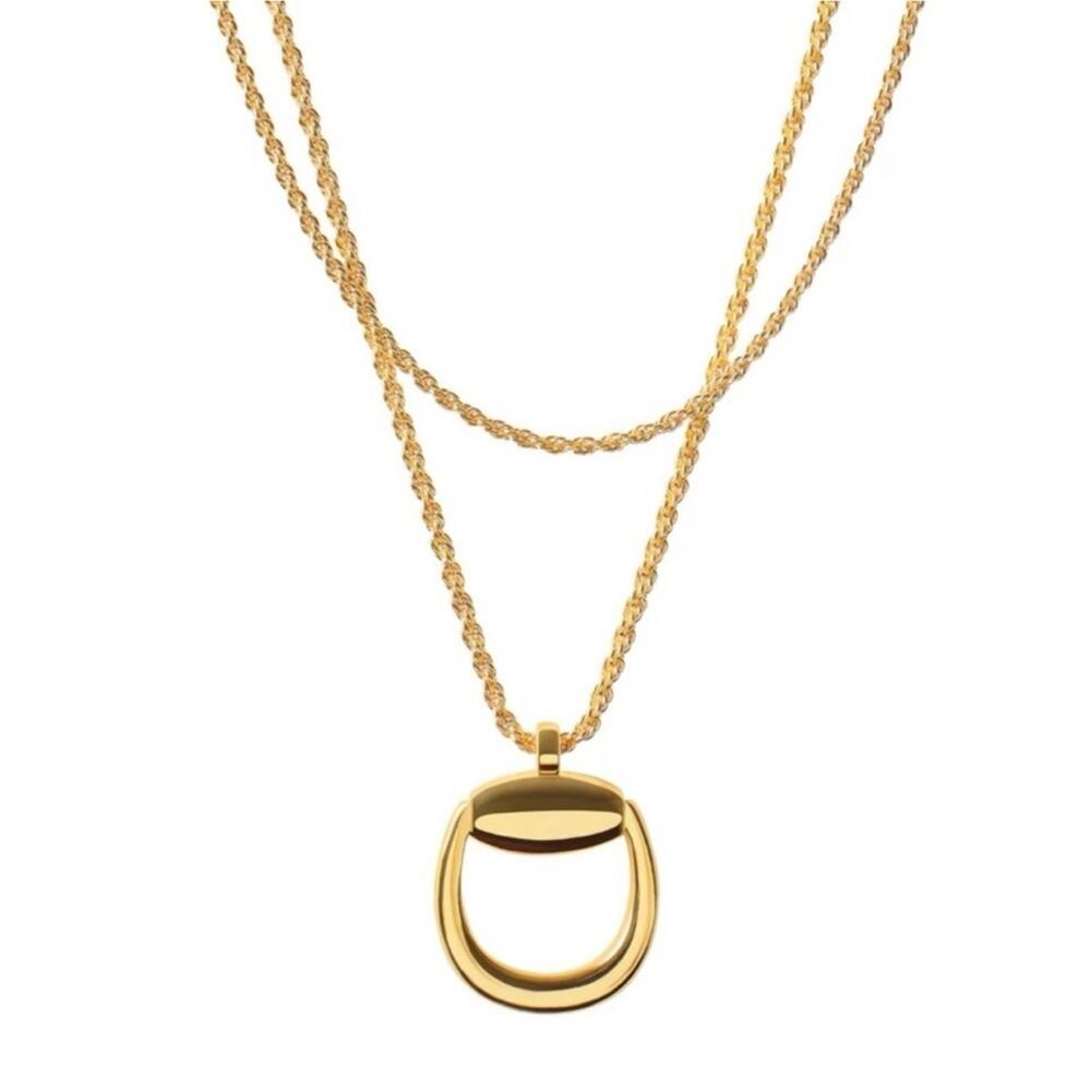 Fraiser Sterling Gold Horse Bit Pendant Double-Layer Necklace, NEW, MSRP $125